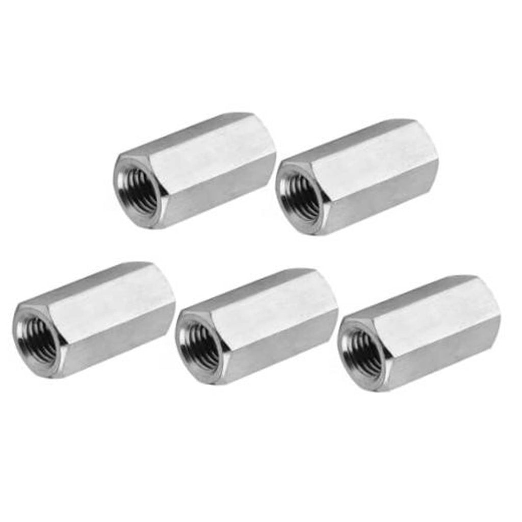 Stainless steel hex coupling nuts, #8-32 female thread, 12mm length, pack of 5