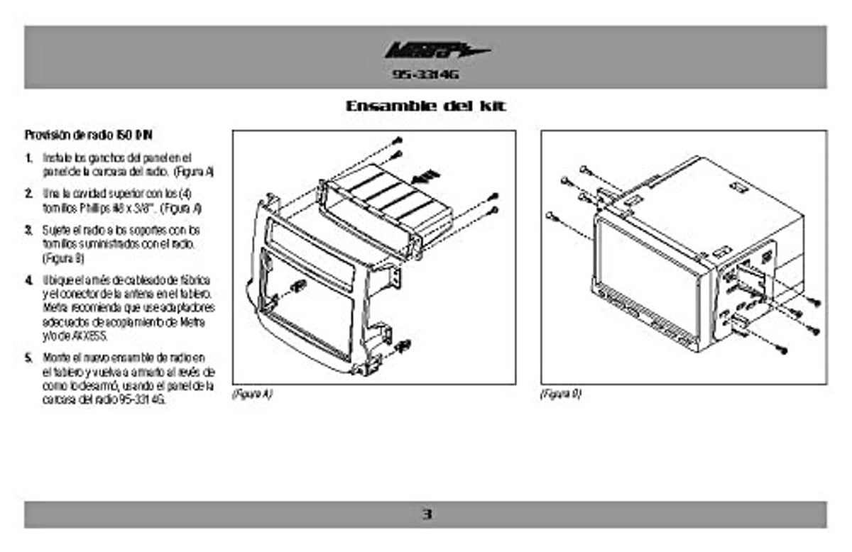 Double DIN dash kit installation instructions page with storage pocket step diagrams