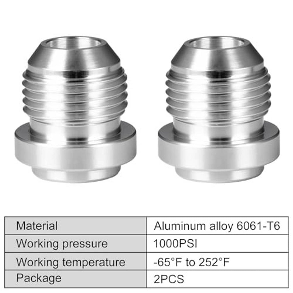 Two male flare weld fitting adapters, silver aluminum with flared base and threads