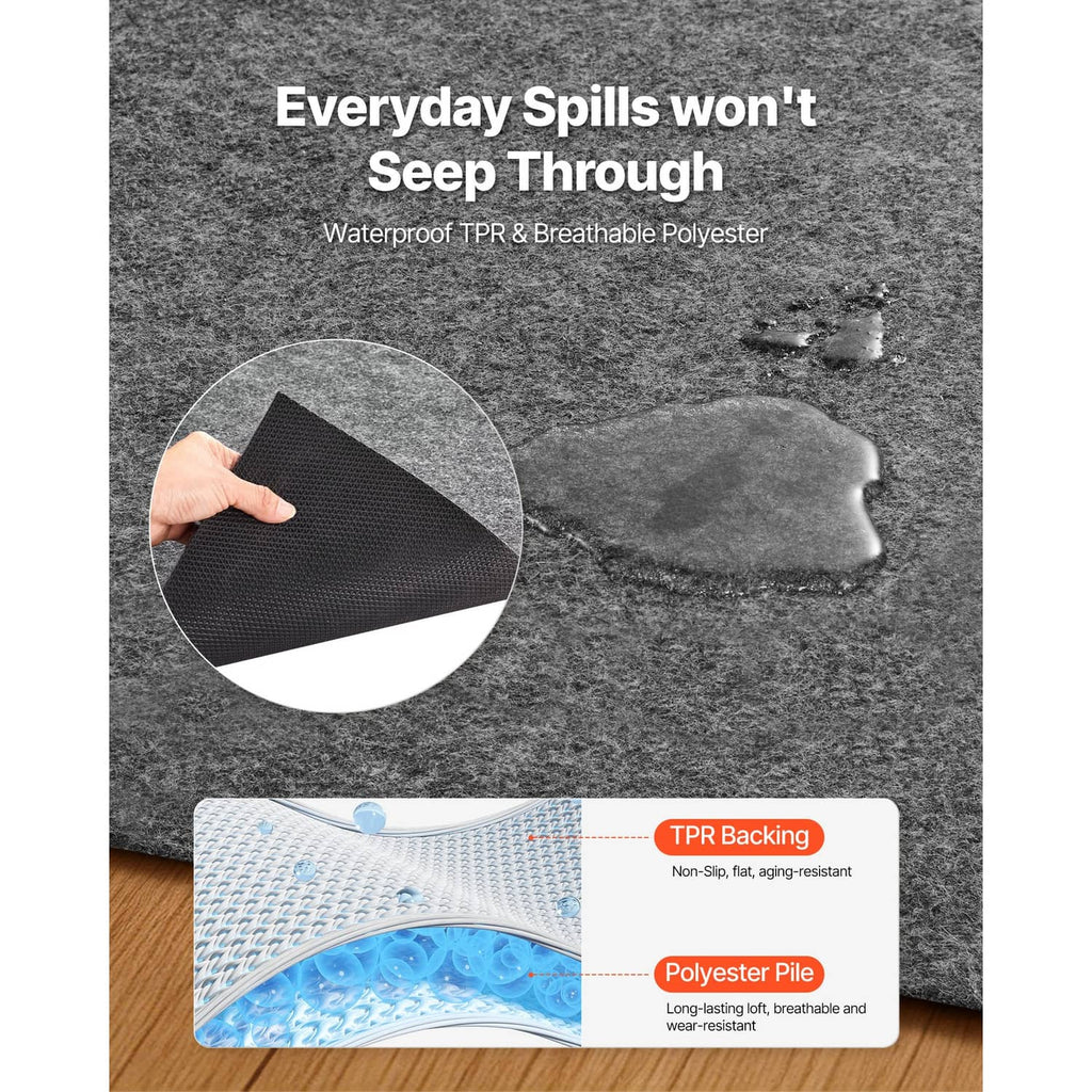 Water-resistant felt rug pad underlay with textured rubber grip backing close-up