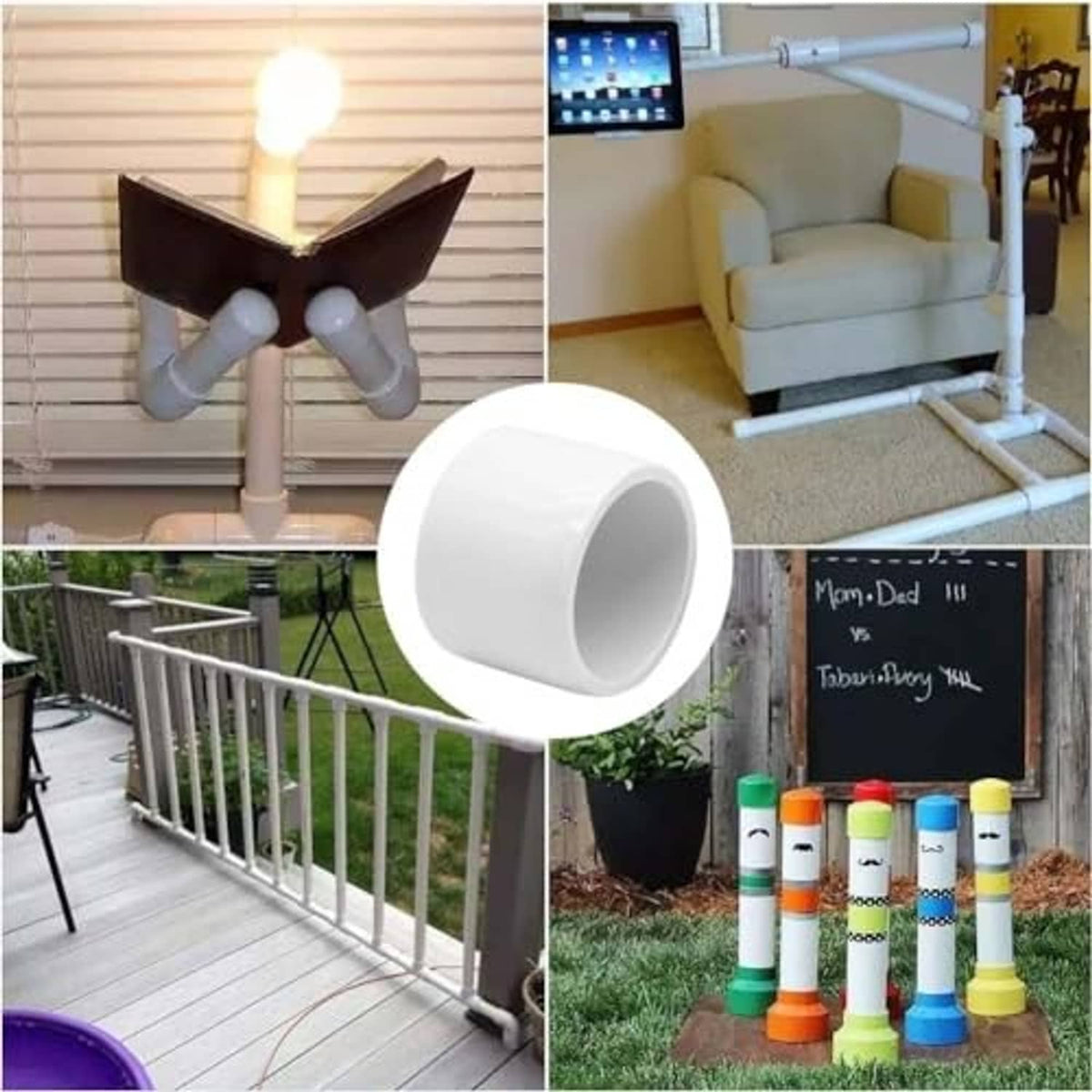 White PVC pipe end cap fitting used in DIY home and outdoor pipe assemblies