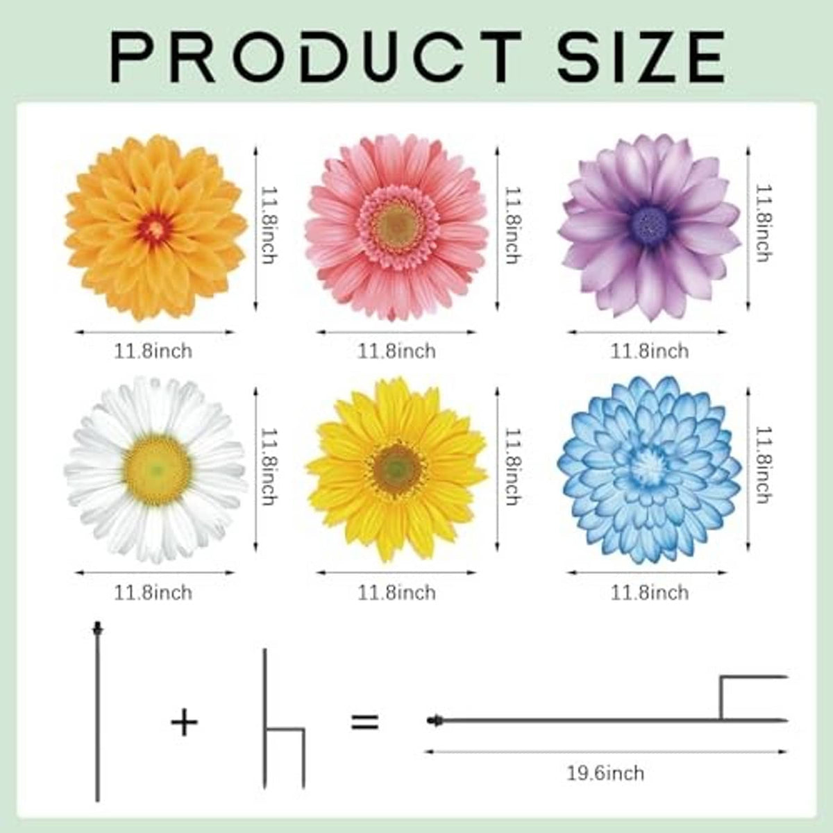 Corrugated flower plant umbrella size chart with daisy icons and height measurements