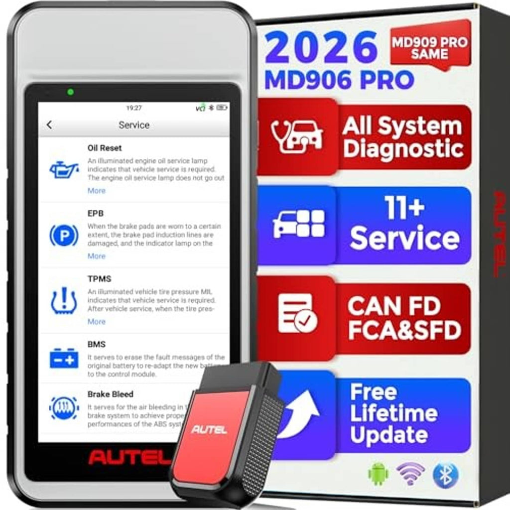 OBD2 diagnostic scan tool showing service menu screen with red VCI connector