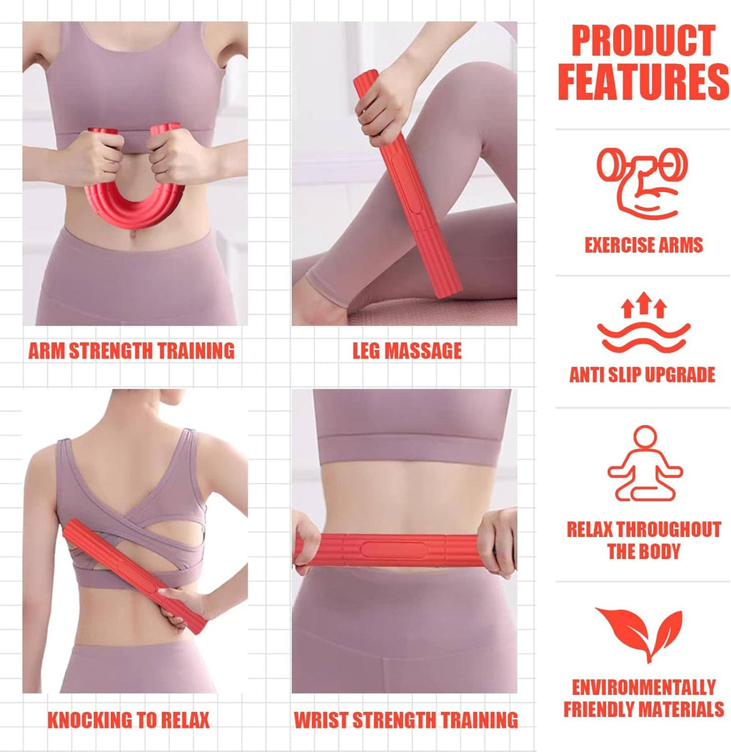 Red torsion bar shown for arm exercise and wrist strength training