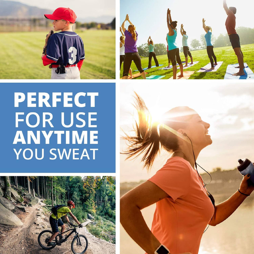 Cooling towels promoted for outdoor workouts, shown with athletes running