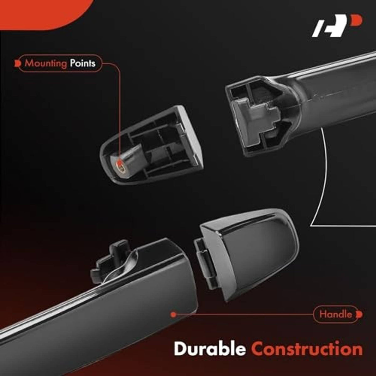 Exterior door handle parts diagram with mounting points and handle housing