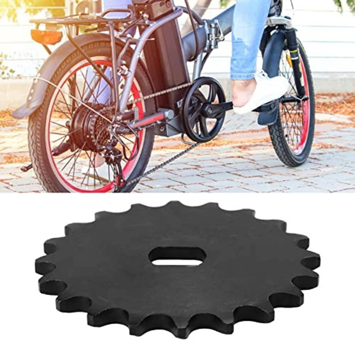20-tooth carbon steel motor sprocket with oval center opening and side teeth
