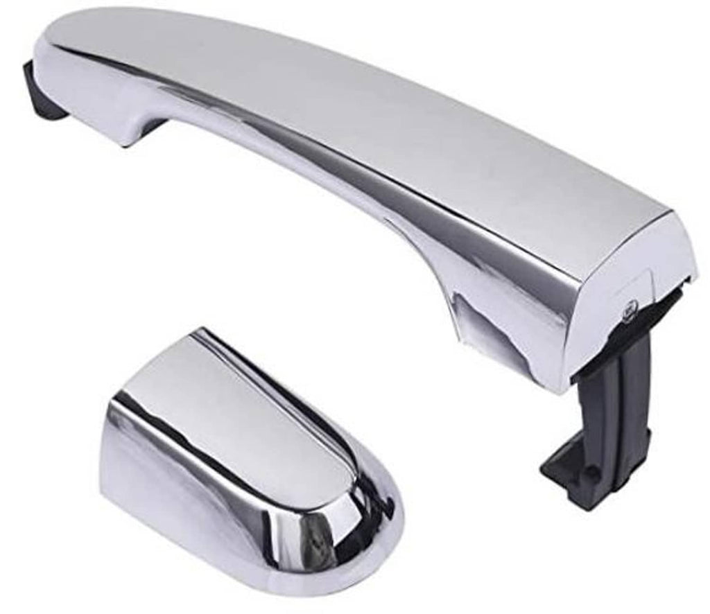 Chrome exterior door handle with matching cover cap and black mounting base