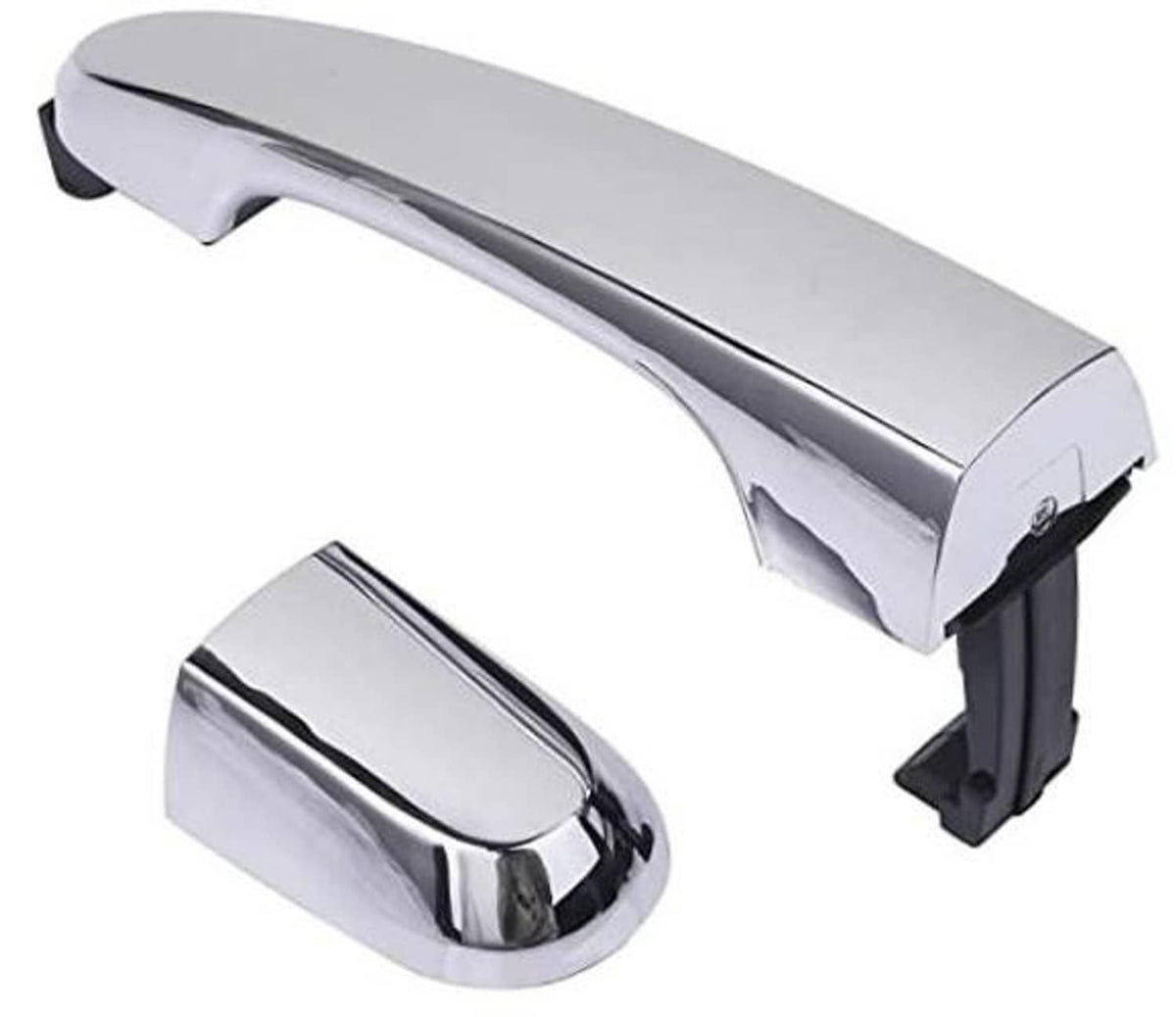 Chrome exterior door handle with matching cover cap and black mounting base