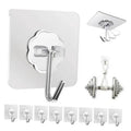 Adhesive wall hook with chrome J-style hooks on a white backing plate and metal mounting parts