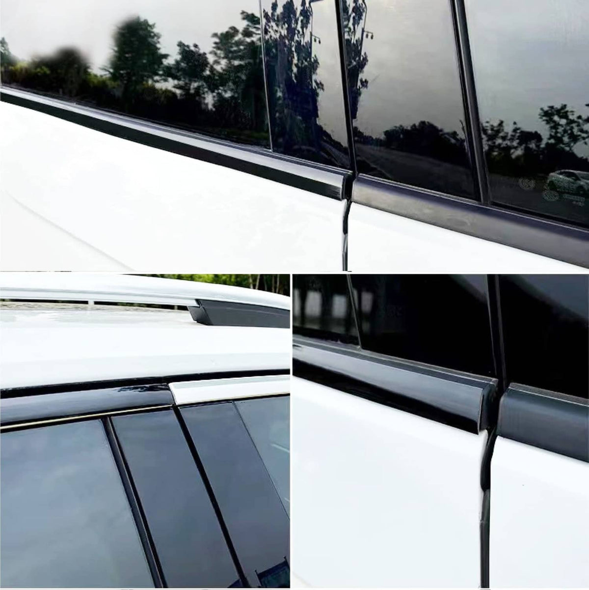 Glossy black trim molding applied along a vehicle door window edge