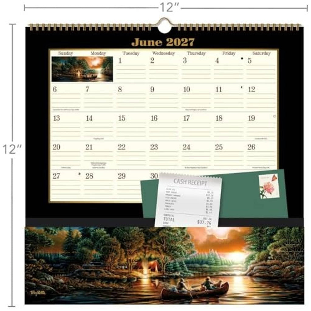 June 2027 pocket calendar close-up with cash receipt and pocket card