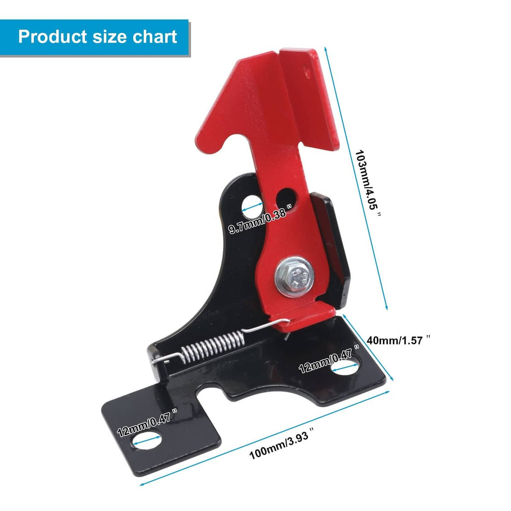 Spring parking brake latch bracket with size dimensions diagram in red and black