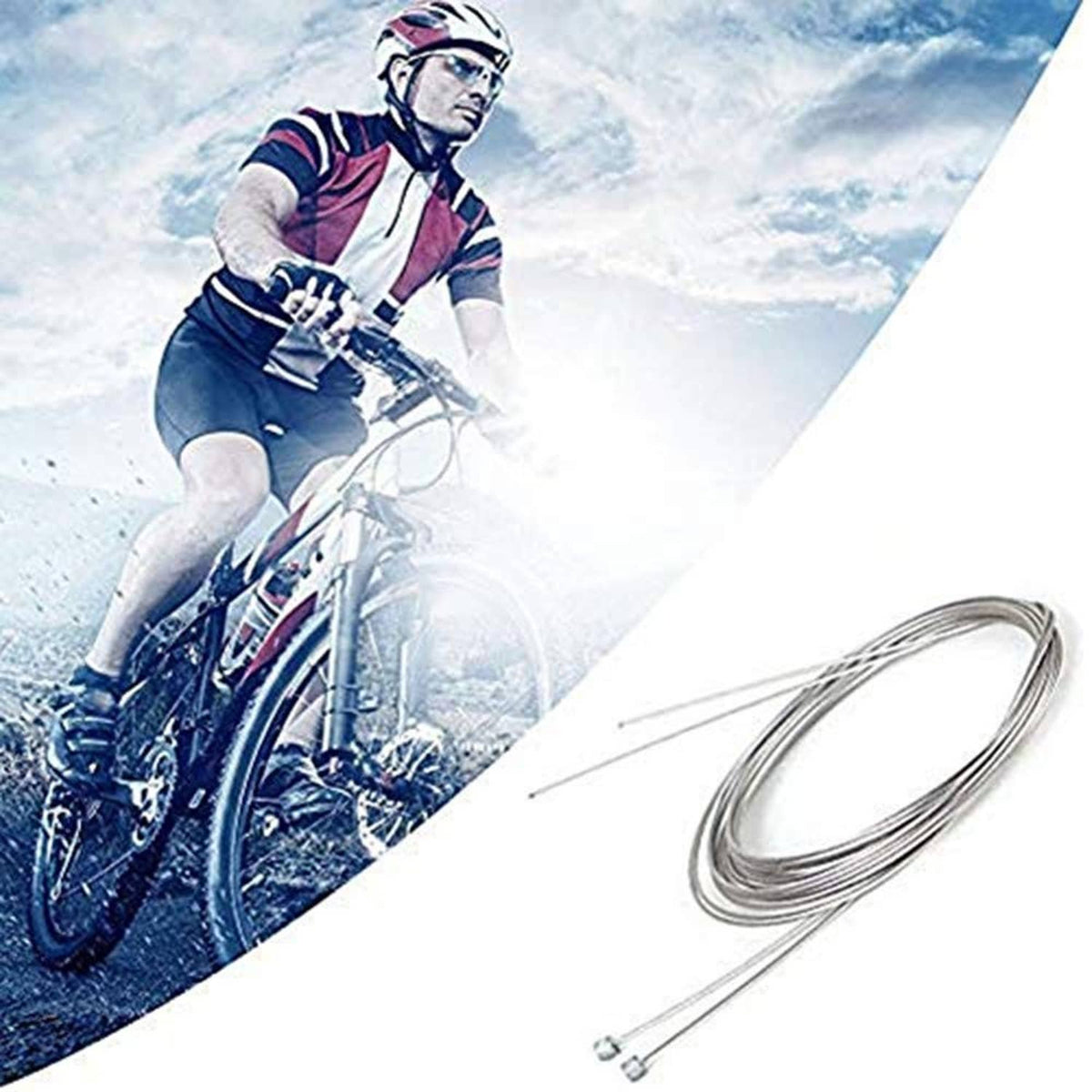 Stainless steel shifter cable coil with bundled wires and metal cable tips