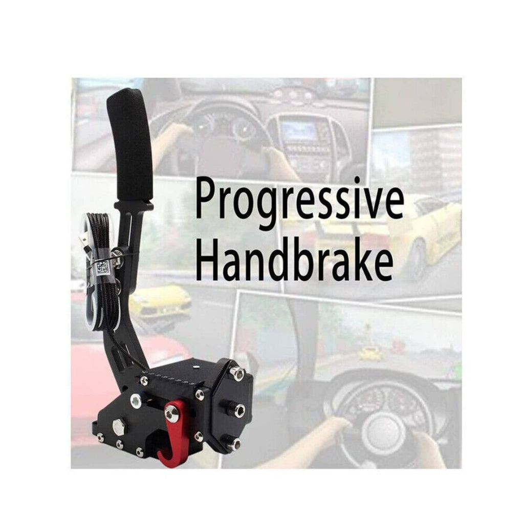 PC USB handbrake controller with progressive handbrake graphic overlay, black lever and base