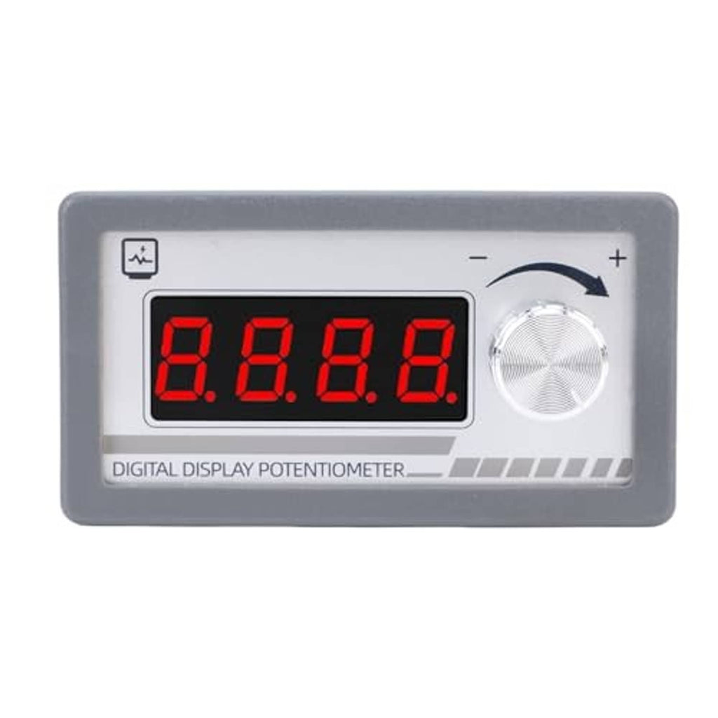 Digital display potentiometer with red LED 8.8.8.8 screen and silver rotary knob, gray case