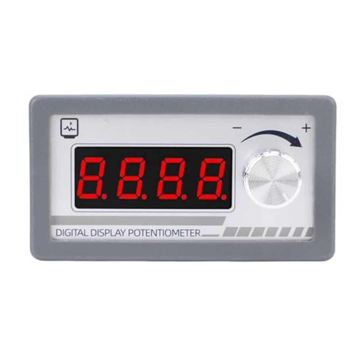 Digital display potentiometer with red LED 8.8.8.8 screen and silver rotary knob, gray case