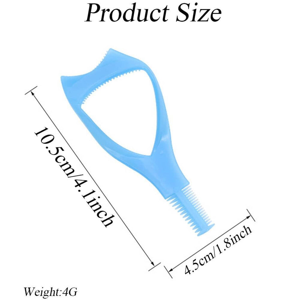 Blue eyelash shield tool with handle and toothed edge for mascara protection