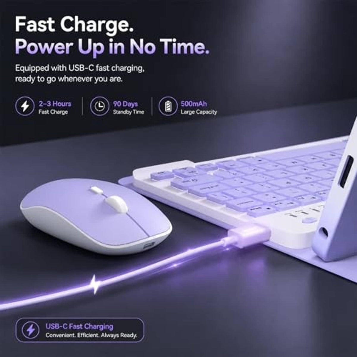Keyboard case with keyboard, mouse, and USB-C fast charging cable
