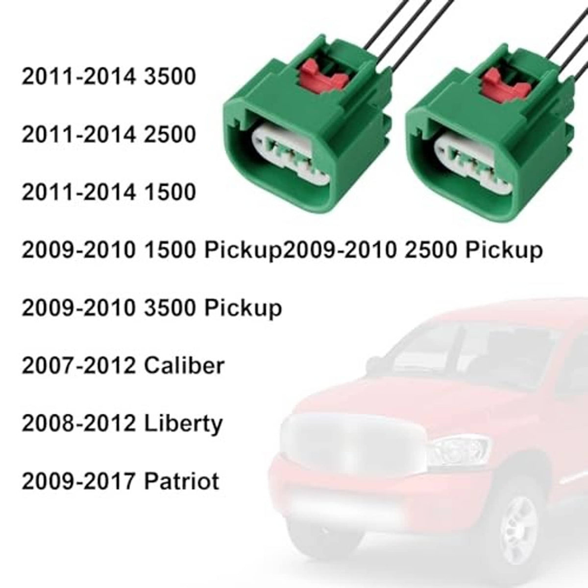 Green headlight wiring harness connector pair with 3-pin sockets and black leads