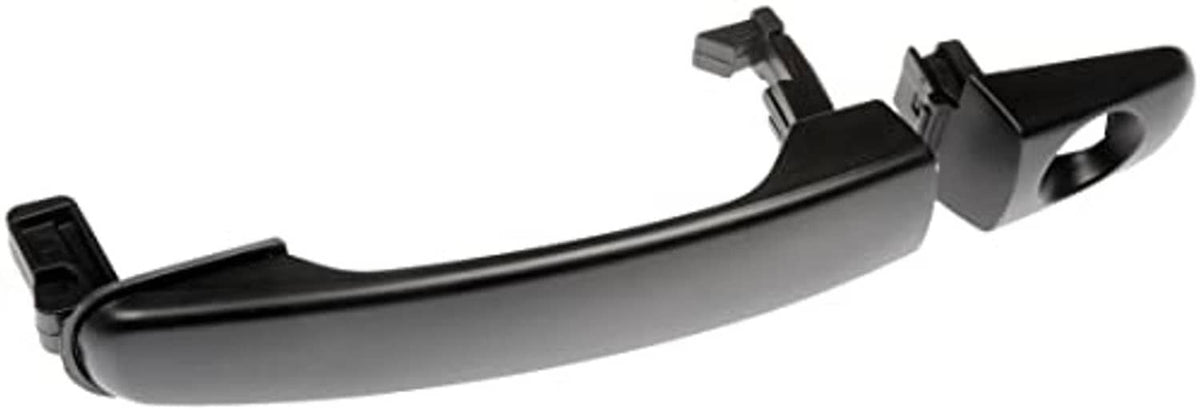 Black front exterior door handle with circular bezel and mounting hardware