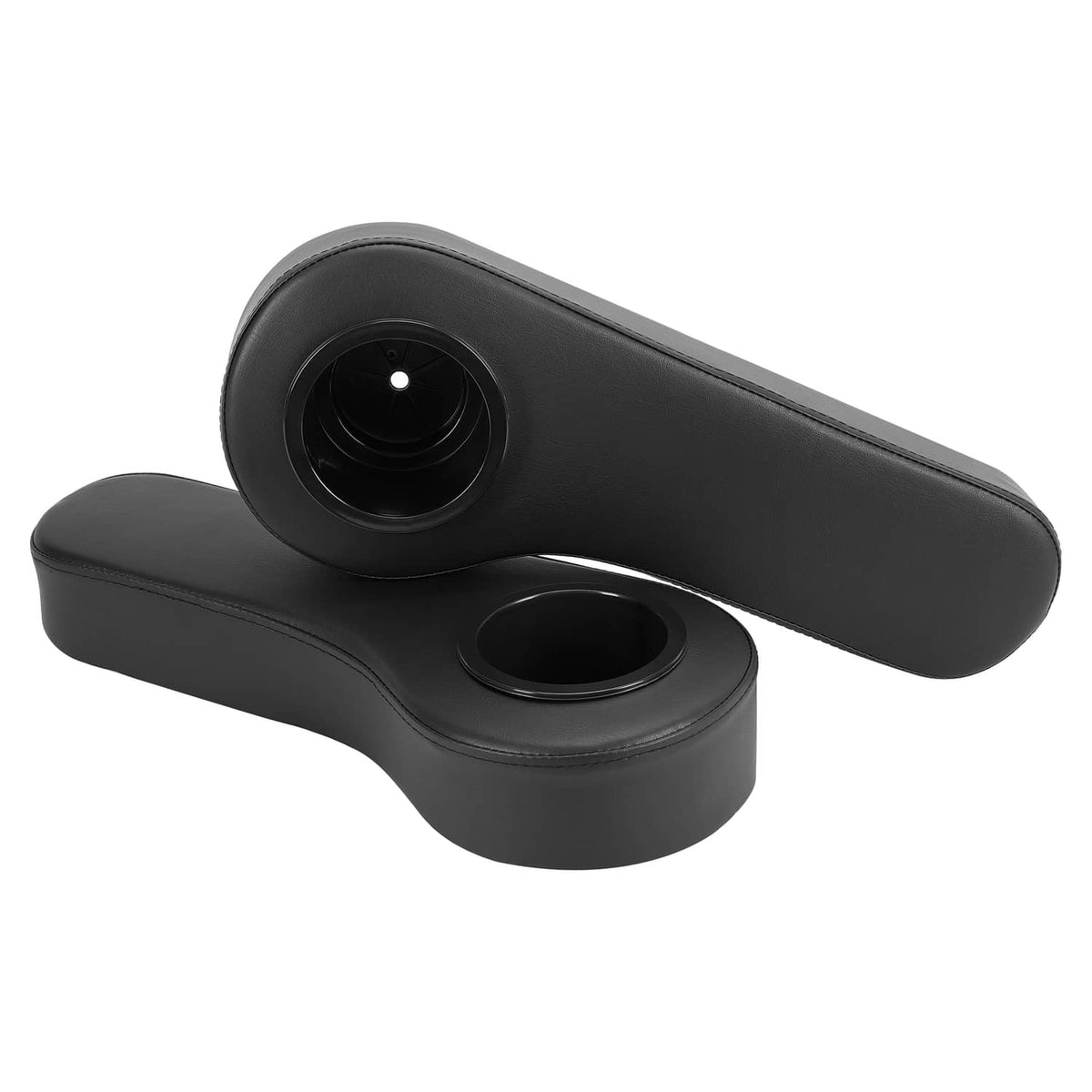 Black armrest set with two cup holders and padded top sections