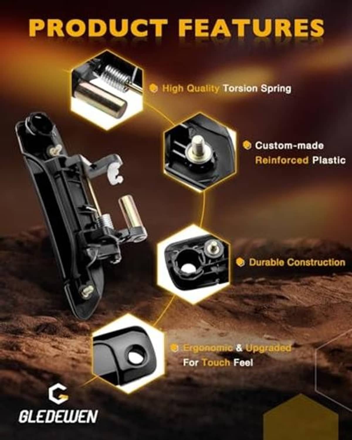 Black exterior door handle with lock cylinder and reinforced plastic components
