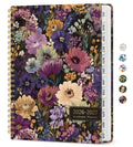 Floral 2026–2027 academic planner with gold spiral rings and midnight bloom cover