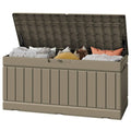Coffee outdoor storage box with open lid, vented grid panels