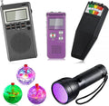 7-piece EMF paranormal detector kit with meters, UV flashlight, and 3 crystal balls