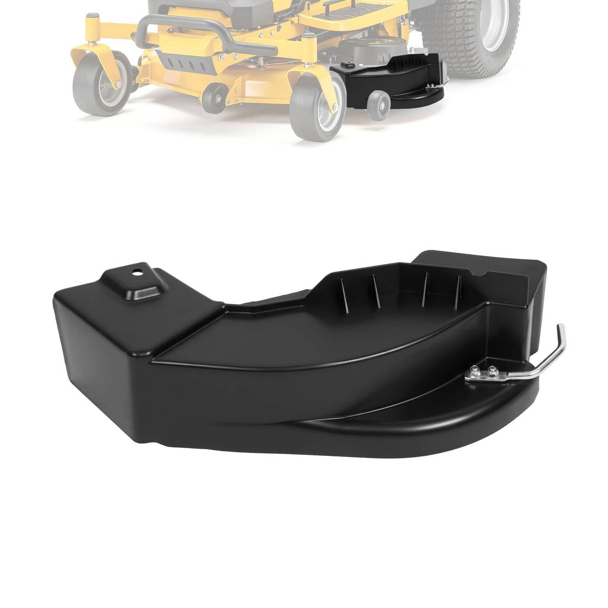 Black mulching plug kit chute with steel mounting bar and hardware