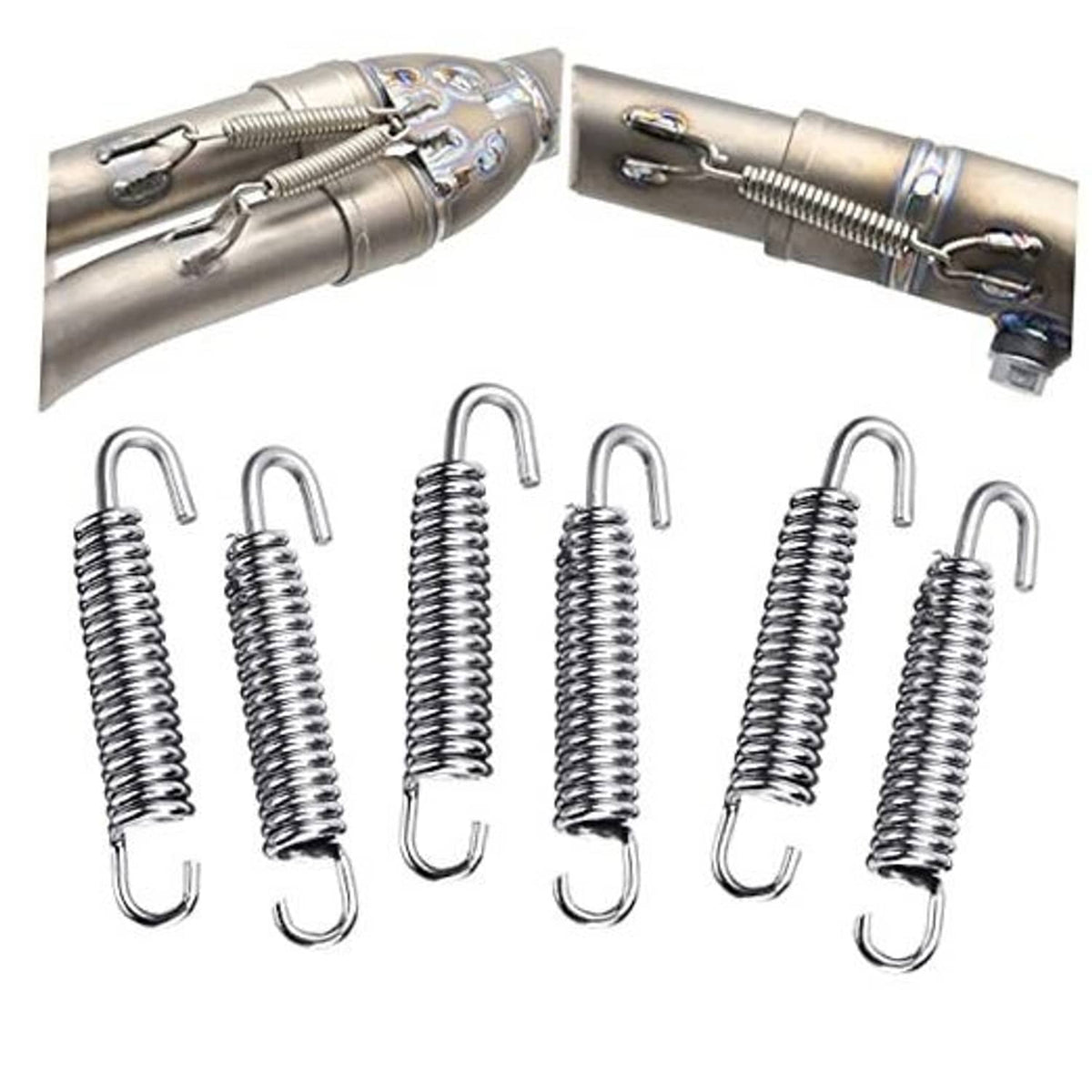 Motorcycle exhaust pipe springs set with six stainless steel coil springs and U hooks