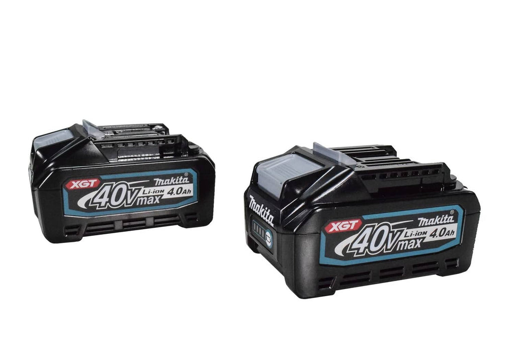 Makita XGT 40V Max 4.0Ah lithium-ion battery, 2-pack, angled front view