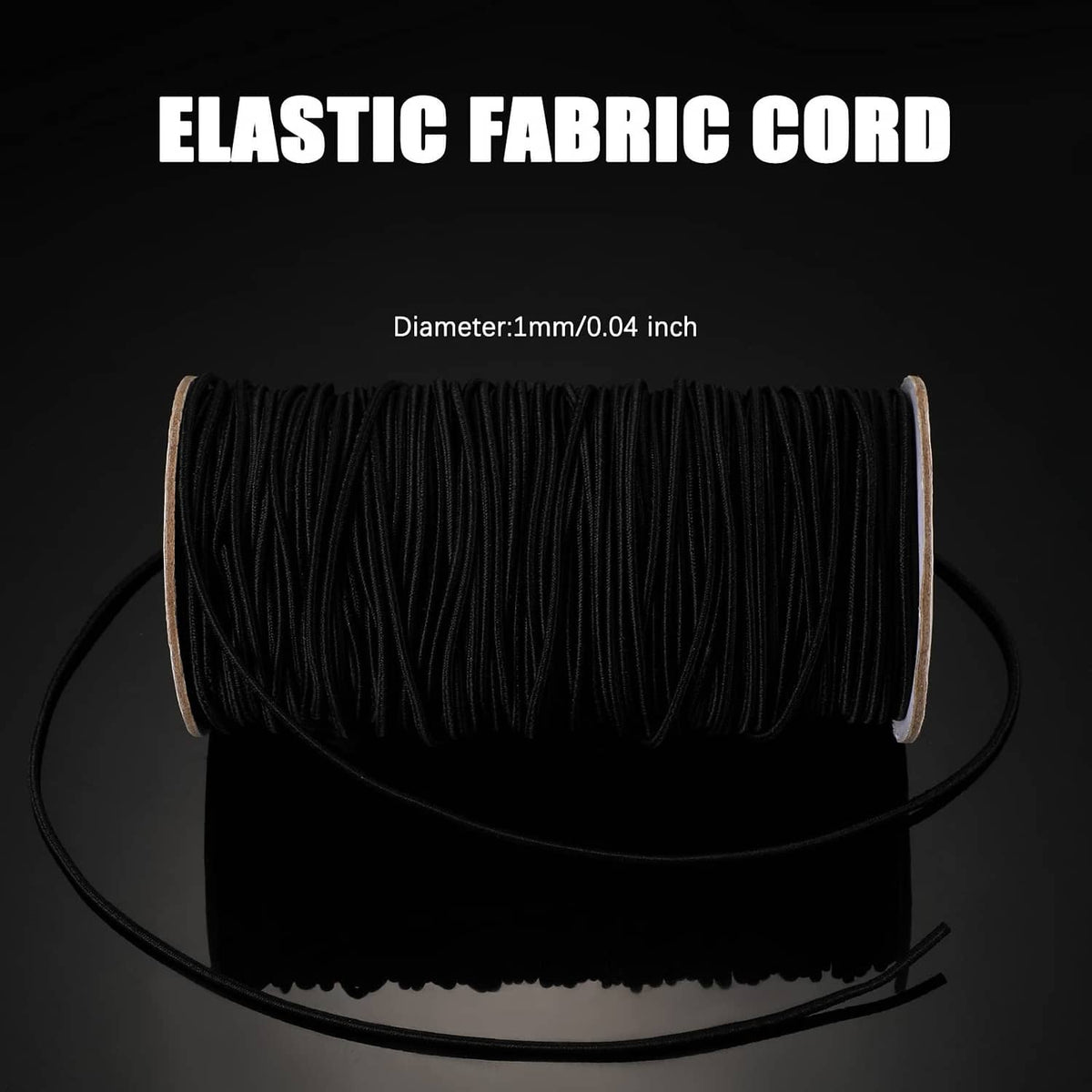 Black elastic fabric cord, thin stretch string wound on a spool