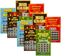 Bundle of colorful scratch-off lottery tickets, including Big Cash and Scratch & Win styles
