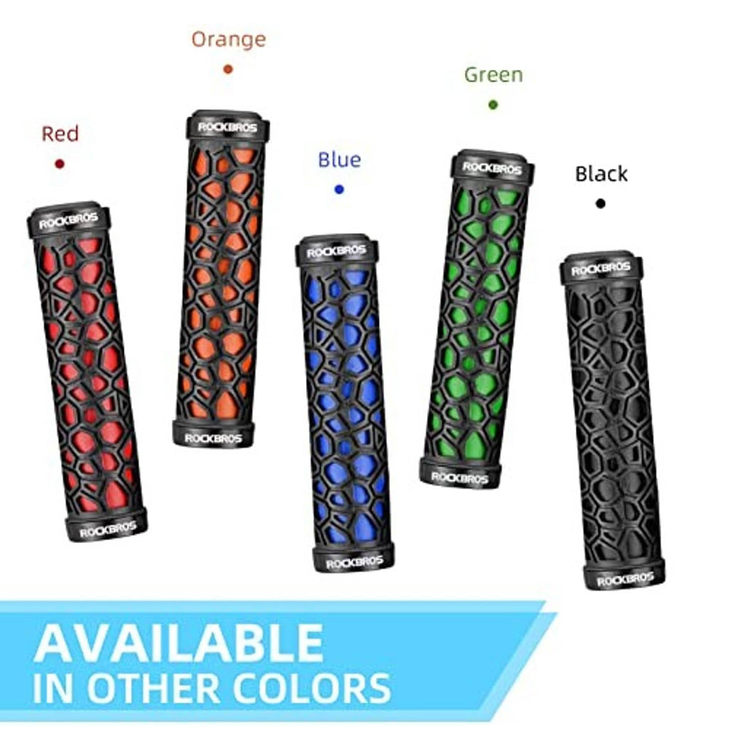 Lock-on bike grips in multiple colors, including red, shown as options