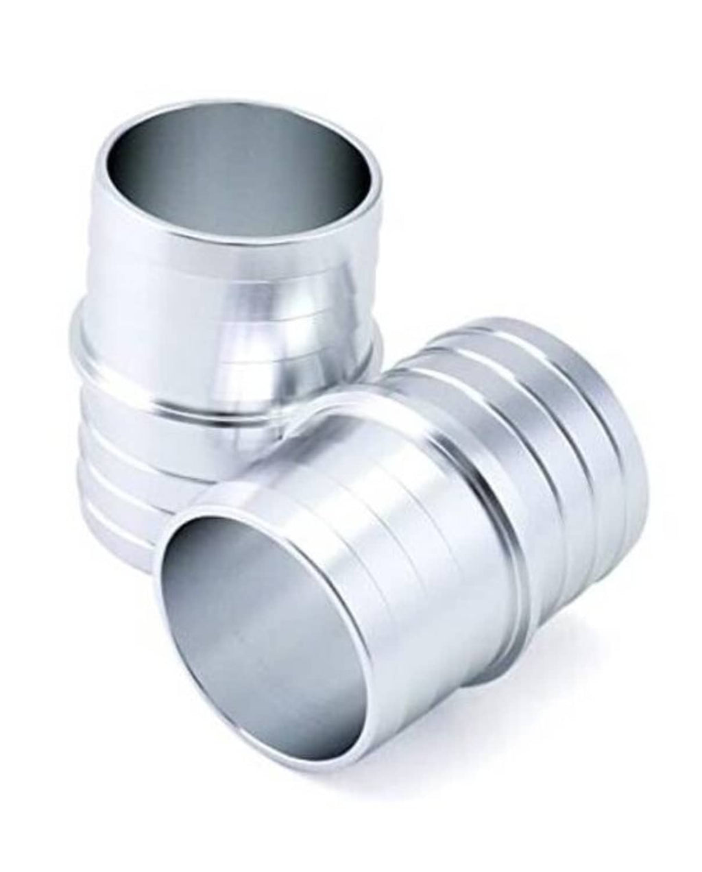 Aluminum alloy hose barbed fitting, elbow-style with ridged coupler sleeves