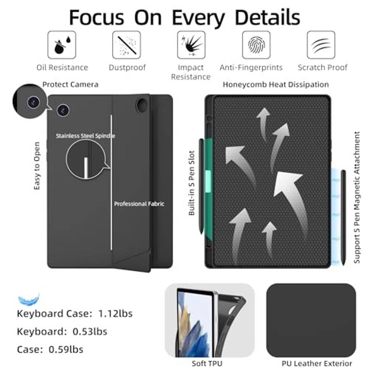 Protective magnetic keyboard case for tablet with textured exterior and magnet attachment