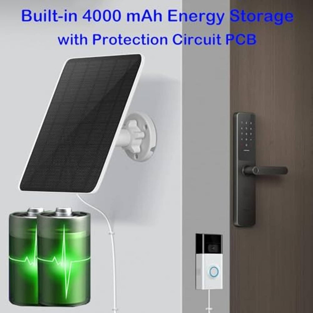 Solar charger with black panel and wall-mounted doorbell power module plus battery storage