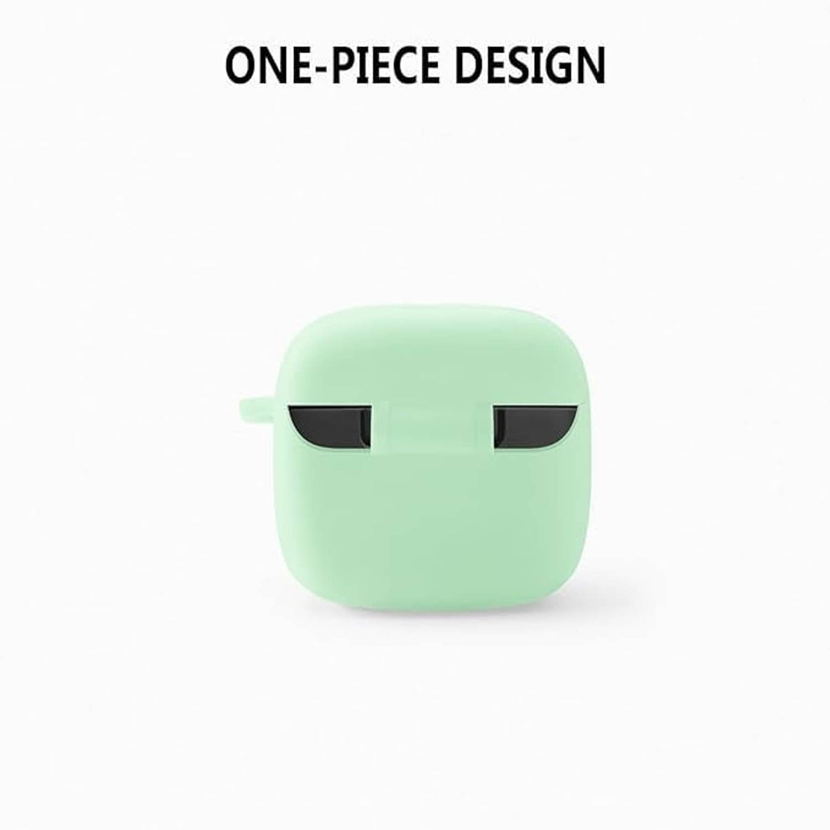 Luminous green one-piece silicone earbud case with front cut-out openings