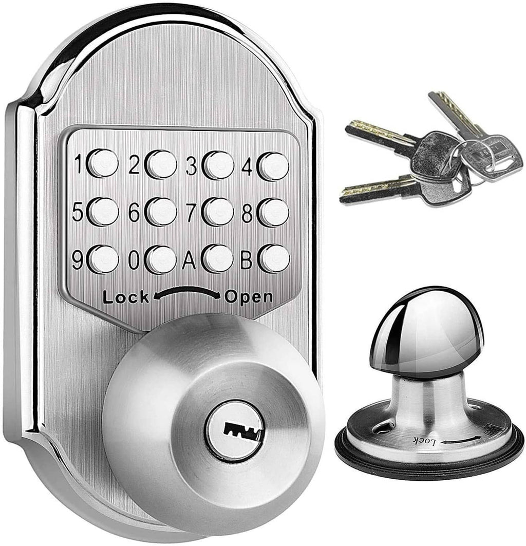 Keyless keypad digital deadbolt door lock with round thumb-turn and entry keypad panel