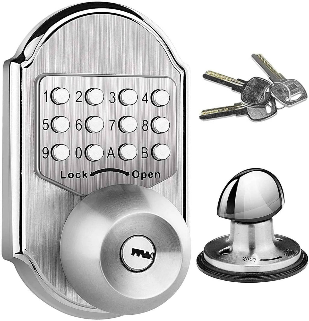 Keyless keypad digital deadbolt door lock with round thumb-turn and entry keypad panel