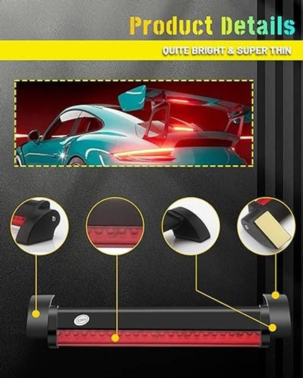 Ultra-thin LED third brake light bar with red LEDs and rounded black end caps