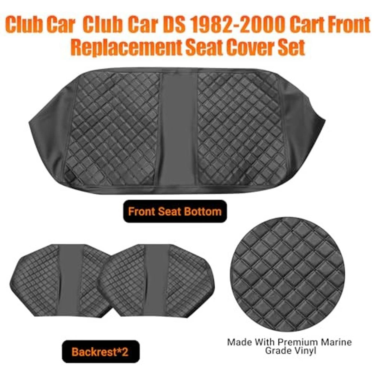 Black PU leather seat cover set with diamond quilting panels and front bottom cover