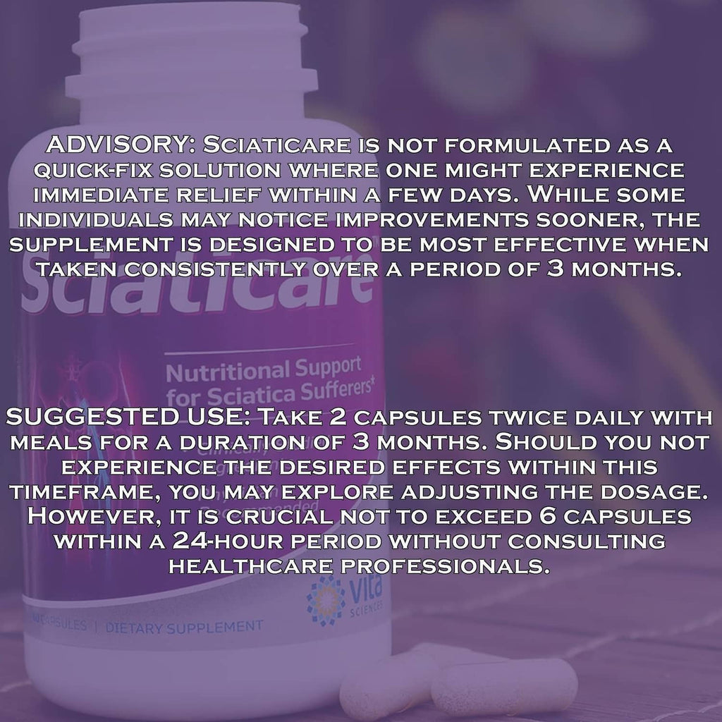 Vita Sciences nerve soothing supplement bottle with advisory and suggested-use text overlay