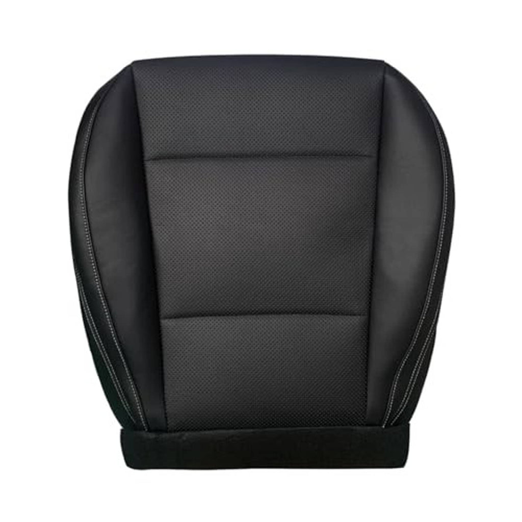 Black perforated driver seat bottom replacement cover, contoured with double stitching