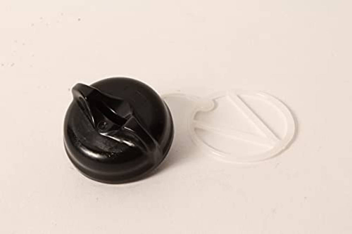 Chainsaw oil cap assembly with black oil cap and clear retainer piece