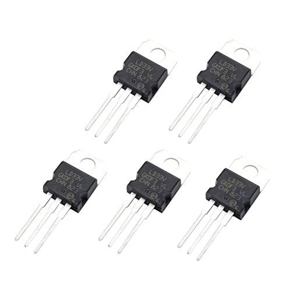 Pack of five 3.3V TO-220 regulators, black case, LD33V marking, through-hole leads