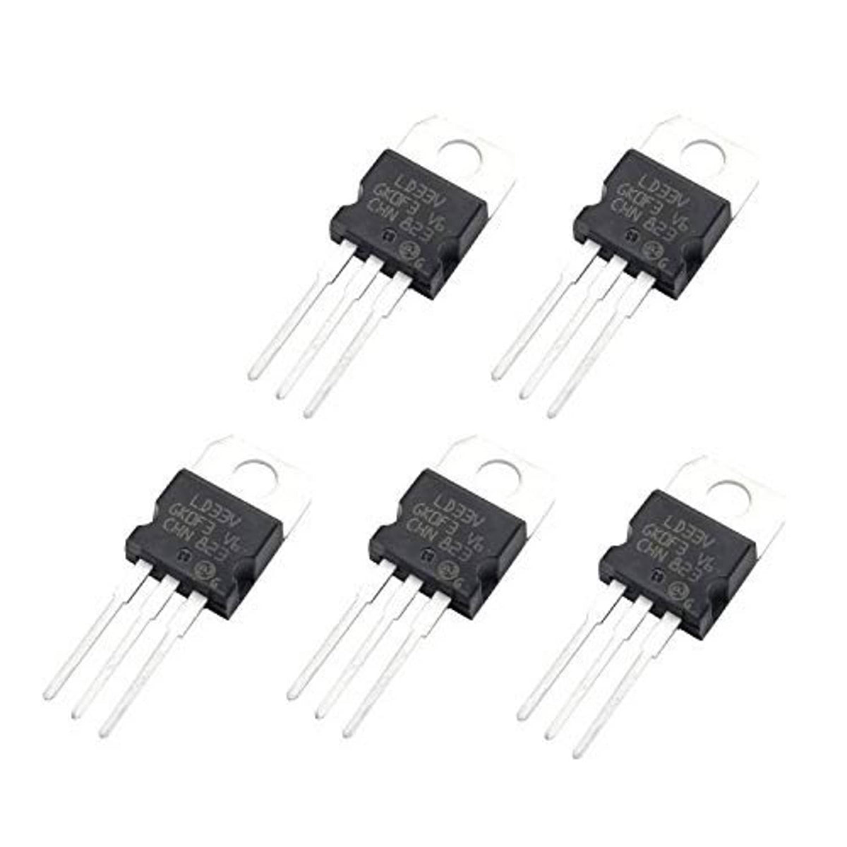 Pack of five 3.3V TO-220 regulators, black case, LD33V marking, through-hole leads