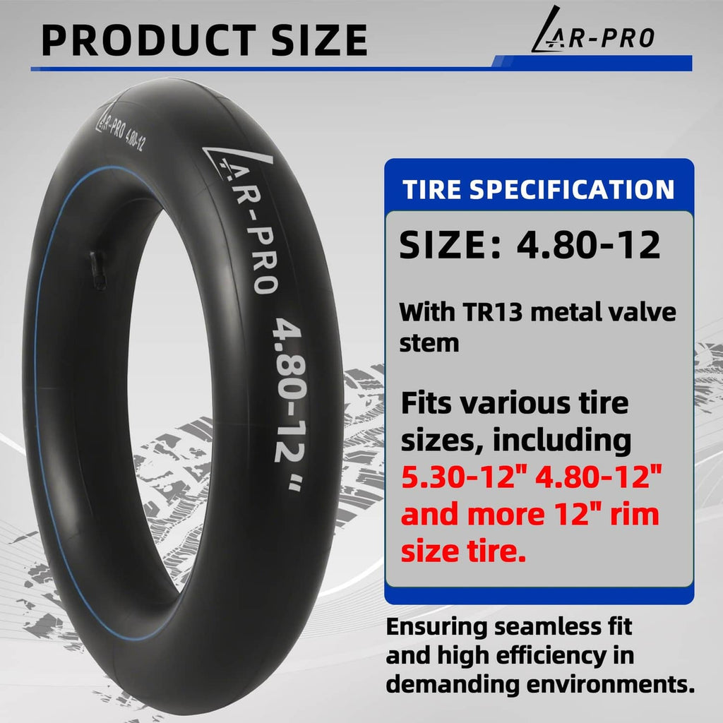 AR-PRO 4.80-12 inner tube with TR13 metal valve stem for various tire sizes